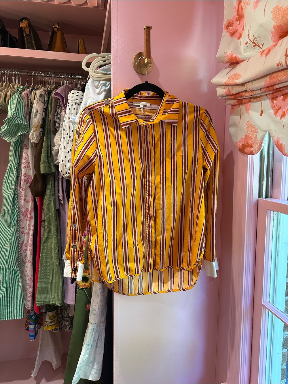 Maje Yellow, Pink & Burgundy Striped Button-Down Blouse size 3